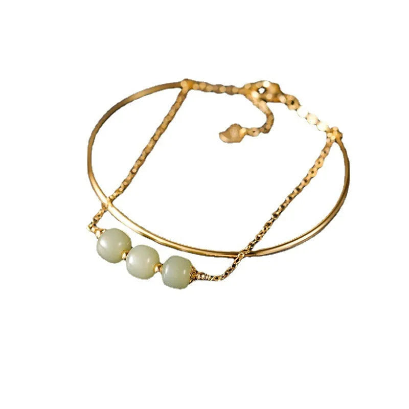 Women's Hetian jade lucky beads bracelet with gold inlay treatment in single, double, and three beads versions