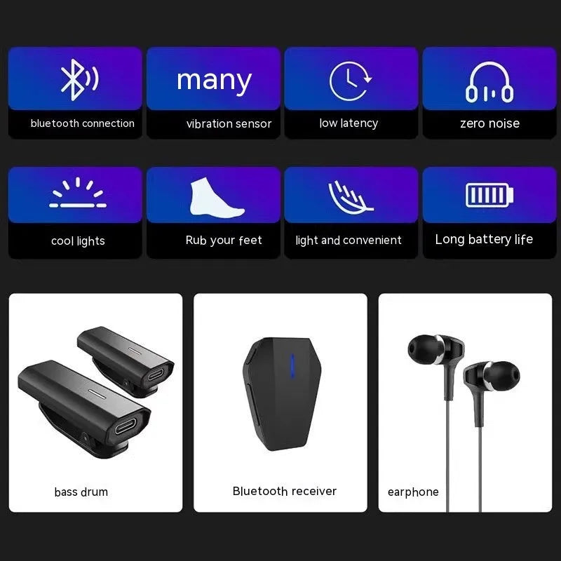 Black somatosensory air drum kit with wireless connectivity and LED lighting