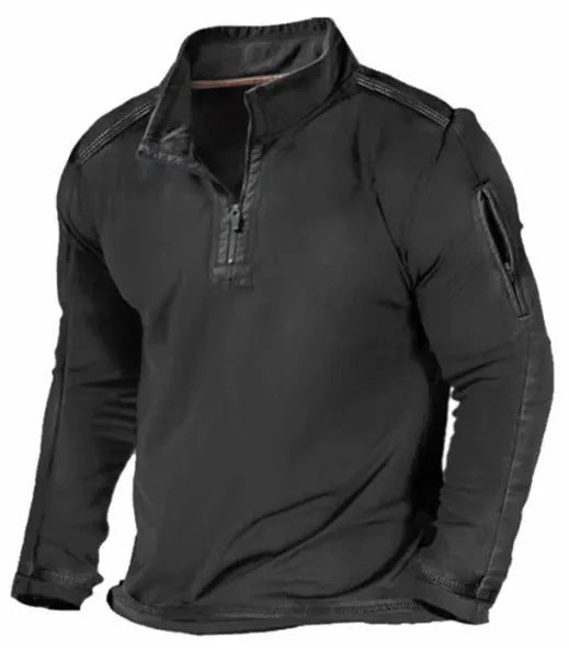 Men's zipped stand collar long-sleeved polyester sweater in multiple colour options