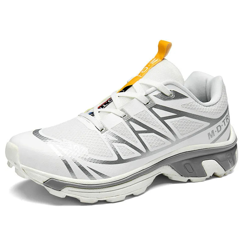 Men's and women's low-top artificial leather hiking shoes in khaki with lace-up front and flat rubber sole