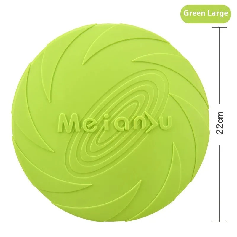 Soft rubber dog flying disc toy in blue colour suitable for outdoor fetch games and walking sessions