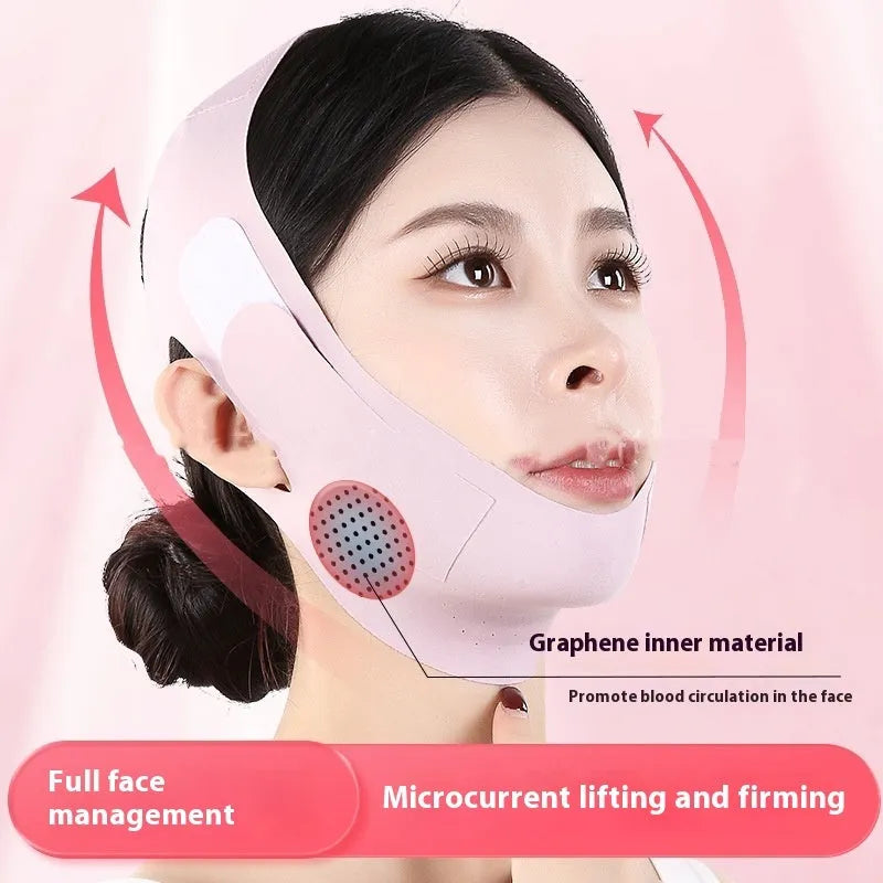 Small V face shaping mask in green and purple graphene fabric for facial lifting and tightening