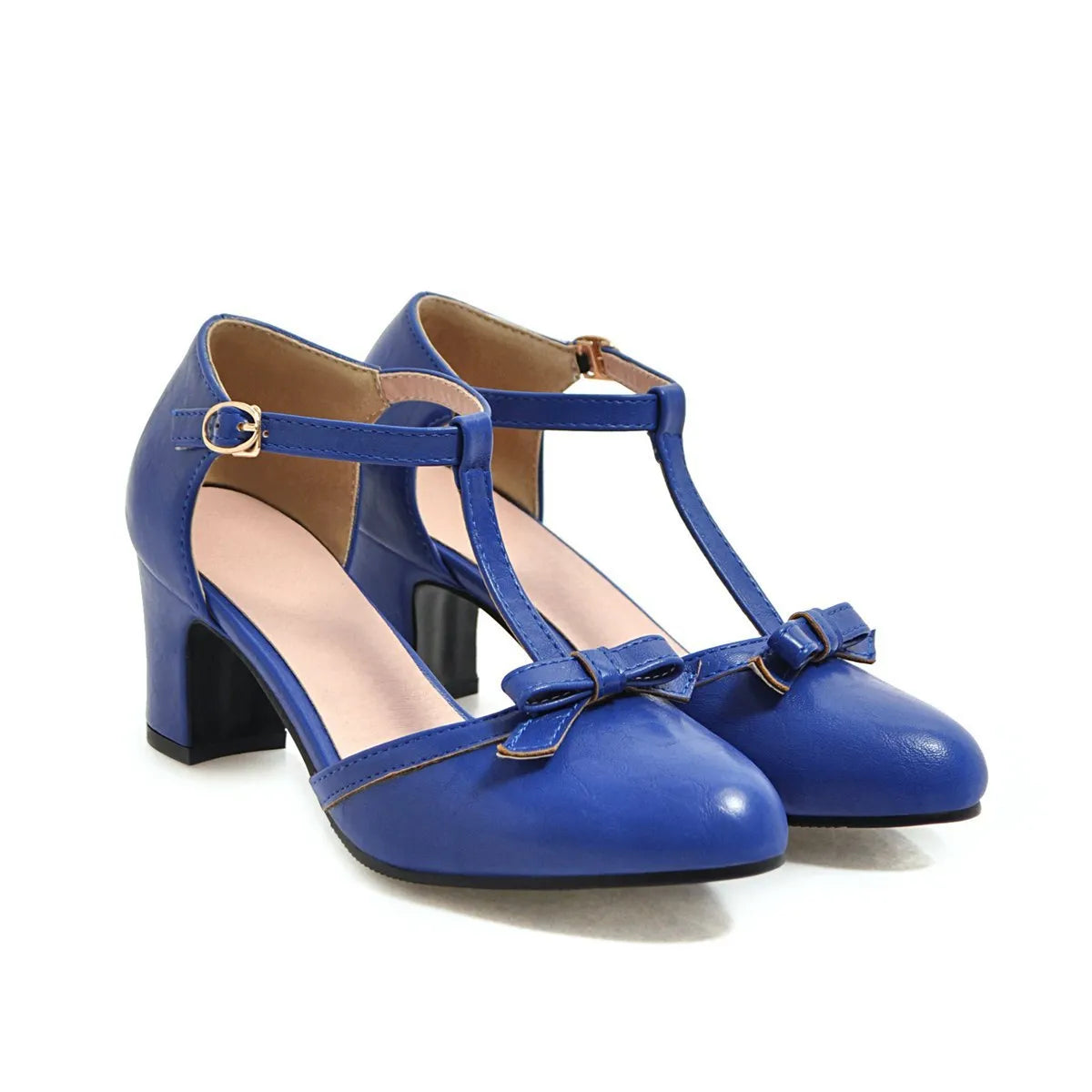 Women's apricot colour sandals with bow tie detail, chunky 6.5cm block heel, and adjustable buckle strap