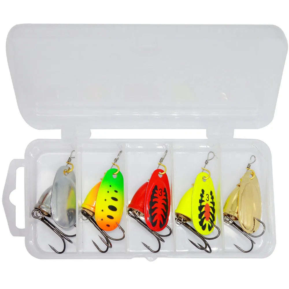 R composite rotating sequins copper bell fishing lure in metallic colours including gold, silver, and rose gold