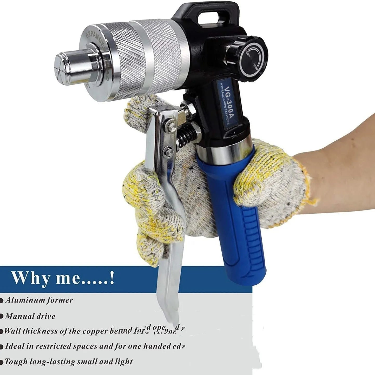 VG-300 hydraulic tube expander tool for refrigeration maintenance made from high-strength alloy steel.