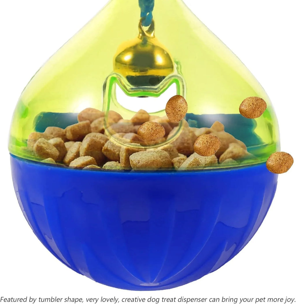 L-size interactive pet treat dispenser ball for dogs and cats, showing tumbler design with treat openings.