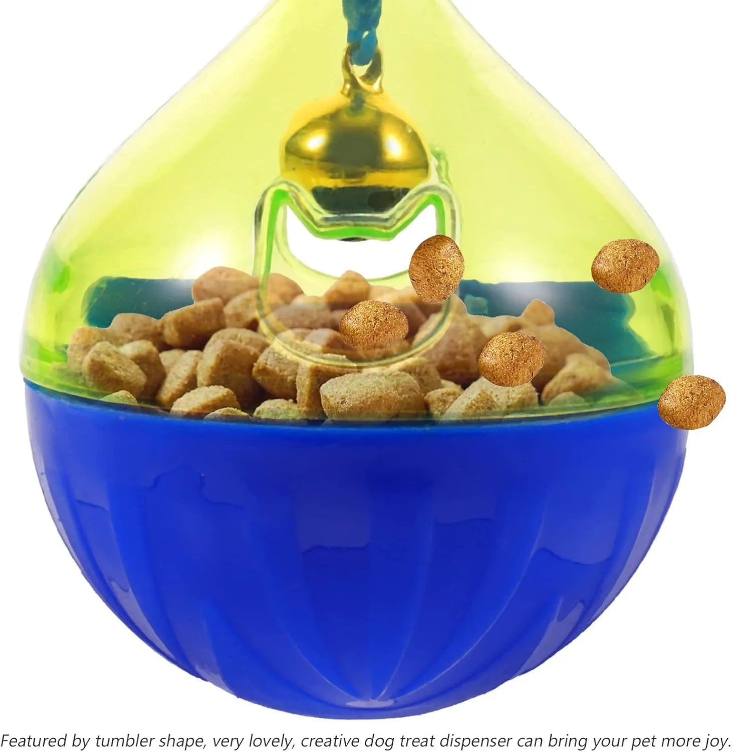 L-size interactive pet treat dispenser ball for dogs and cats, showing tumbler design with treat openings.
