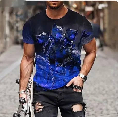 Men's black t-shirt with a detailed 3D fierce lion print on the front