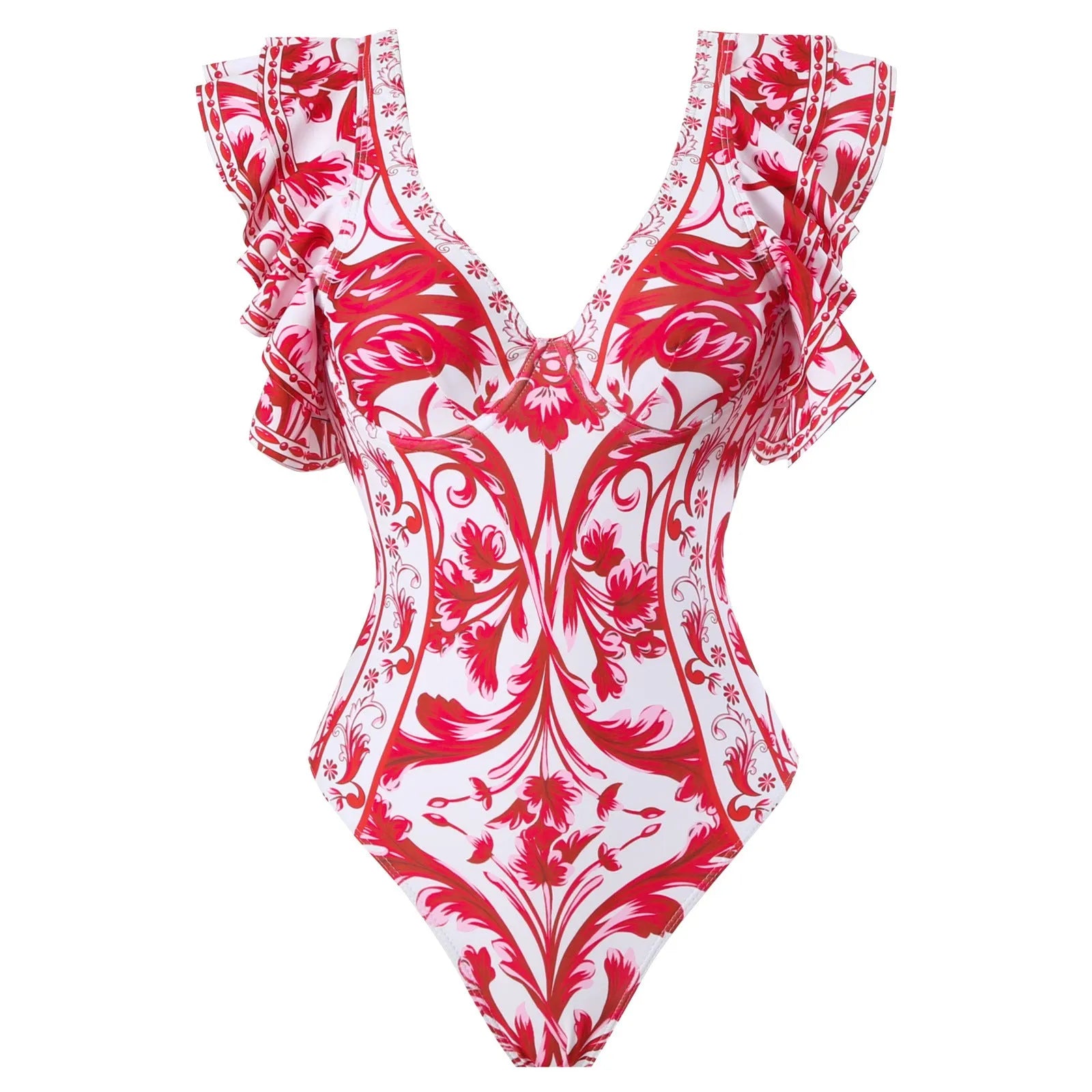 Women's one-piece swimsuit with matching skirt set in polyester fabric available in multiple colours