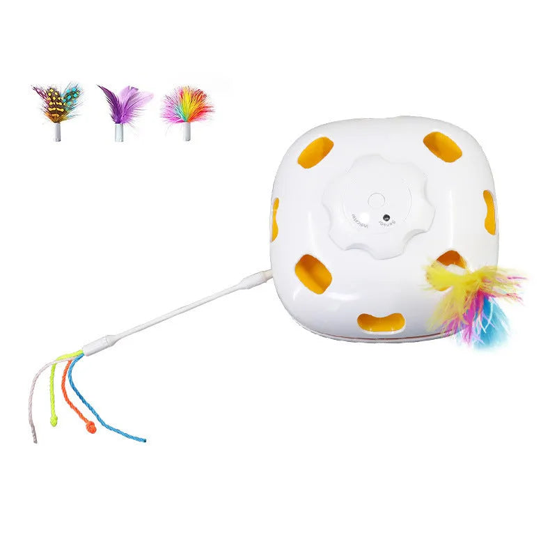 Cat toy with feather teaser wand in picture colour measuring 19.8x11.5x19.5cm