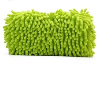 Silver green car wash sponge block measuring 14cm by 25cm with microfiber chenille construction