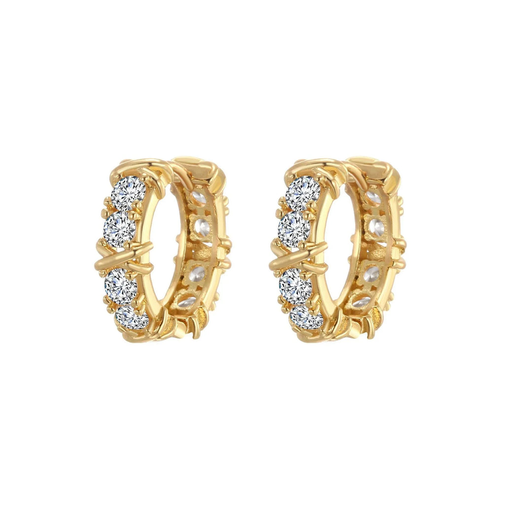 Geometric hexagonal clover cross earrings in silver or gold colour with electroplated finish and ellipse design details