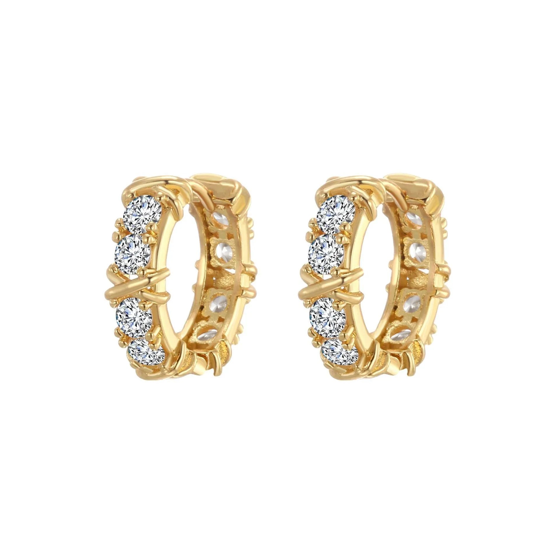Geometric hexagonal clover cross earrings in silver or gold colour with electroplated finish and ellipse design details