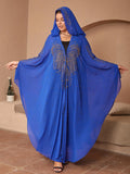 Muslim style chiffon shawl with rhinestone beading in purple colour