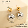 Stainless steel colour-block ear studs with round bead geometry and 18K gold electroplating