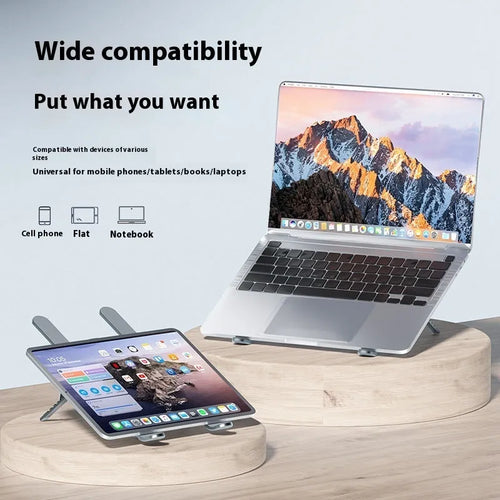 Aluminium alloy laptop cooling stand with dual fans and adjustable height mechanism, shown in silver colour
