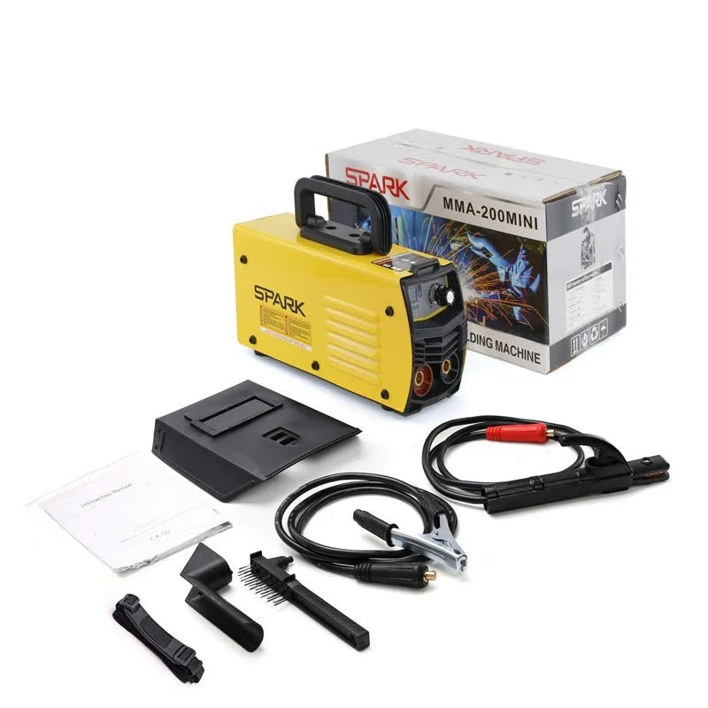MMA-200MIN 220V inverter DC welding machine complete kit with welding tongs, grounding clamp, and face shield