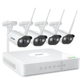 ZOSI 5MP POE security camera system with outdoor cameras and NVR recorder featuring 360-degree or fixed lens options and hard drive storage.