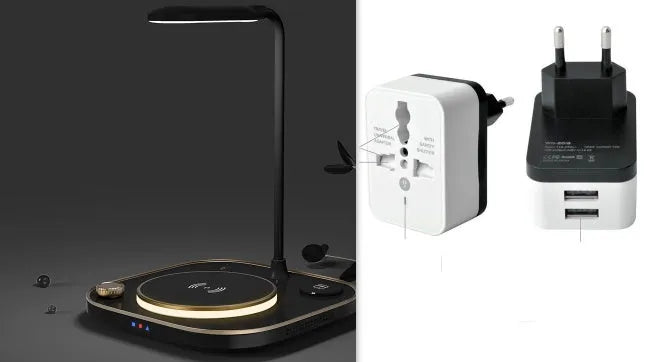 Three-in-one wireless magnetic charger with 15W fast charging and optional desk lamp in black, green, or white