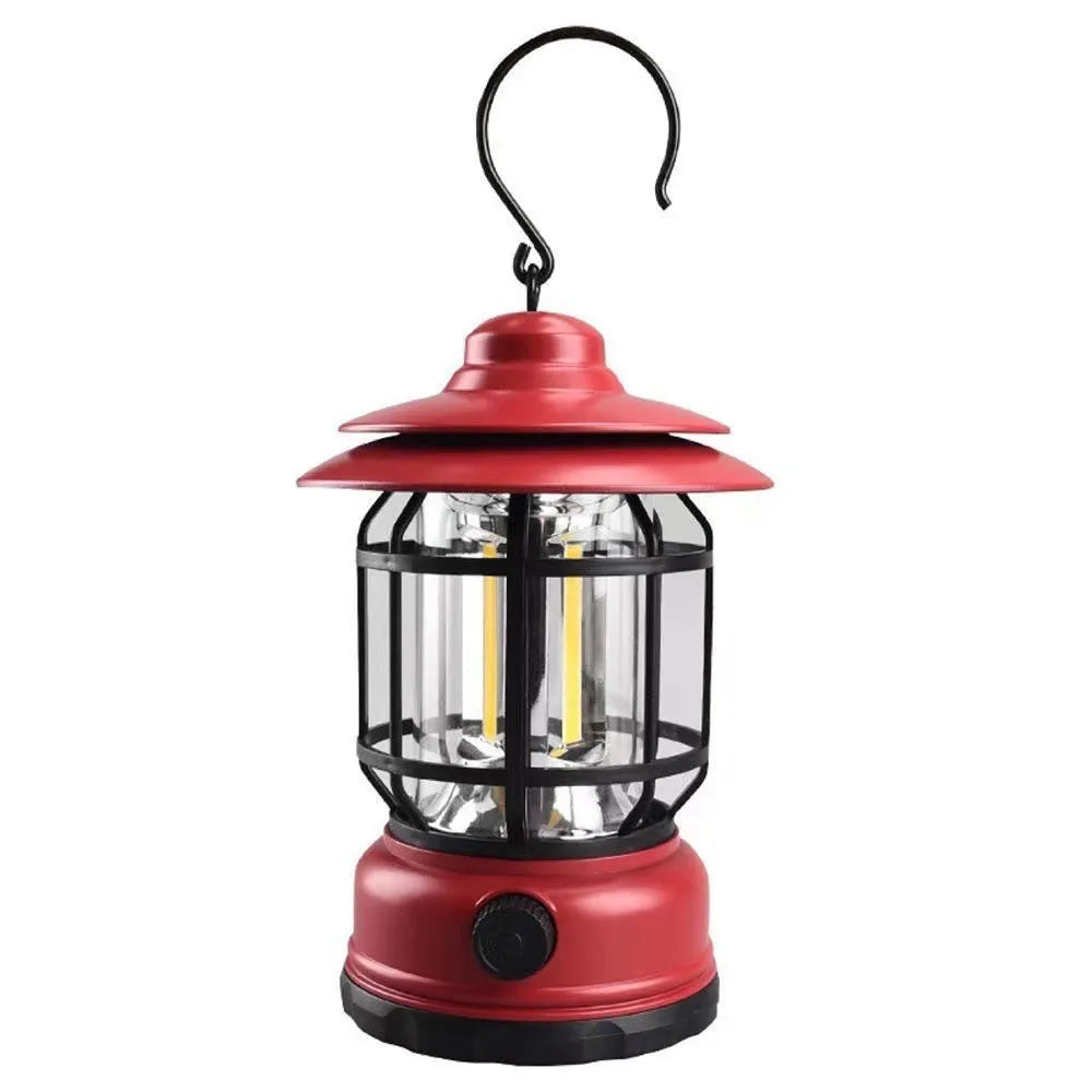 Portable LED camping lantern in dark green, black, or red with super bright illumination for barn and booth use