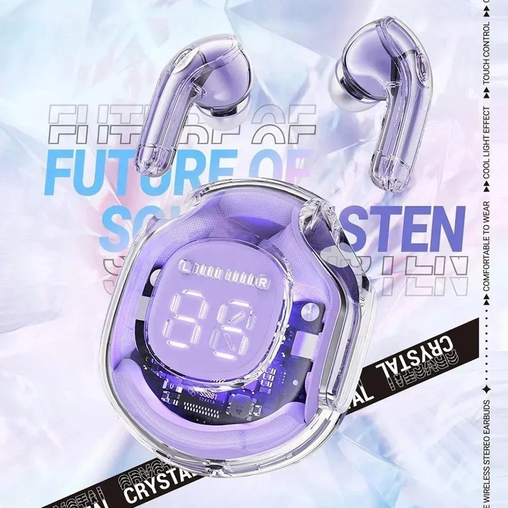 Wireless Bluetooth in-ear headset shown in multiple colours including sky blue and violet on a white background.