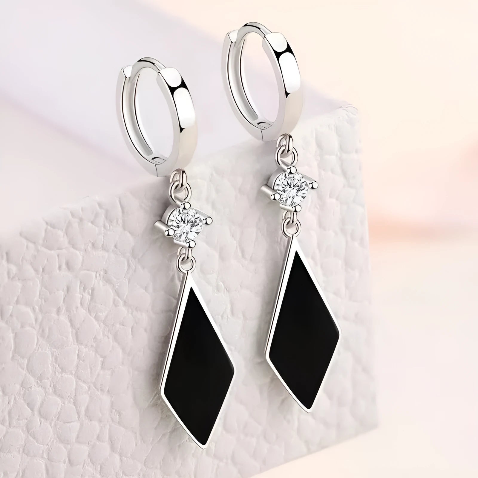 Silver tone geometric diamond clip-on earrings with Japanese Korean vintage style