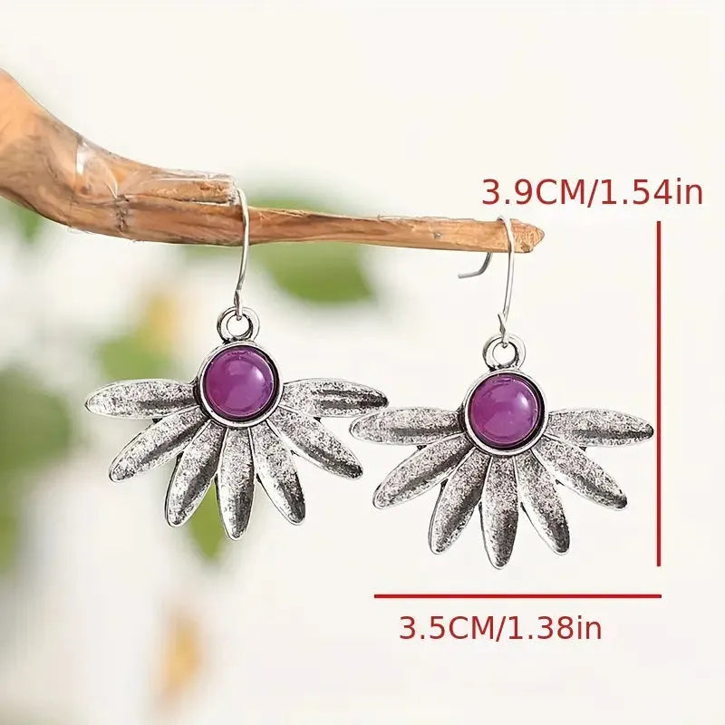 Purple animal Zodiac bohemian style earrings with resin gemstone details and alloy metal construction
