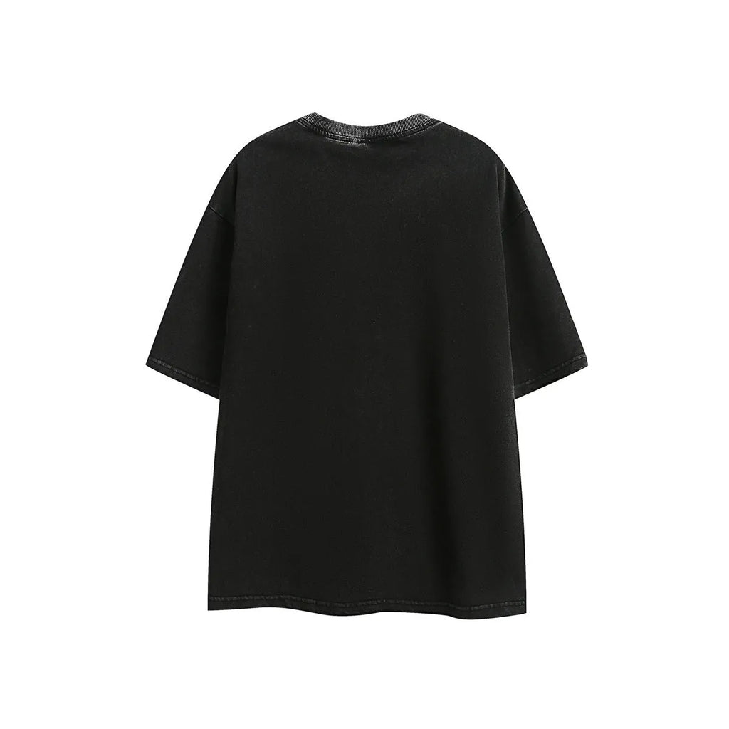 Men's purple and black retro washed cotton short-sleeve t-shirt in a loose fit