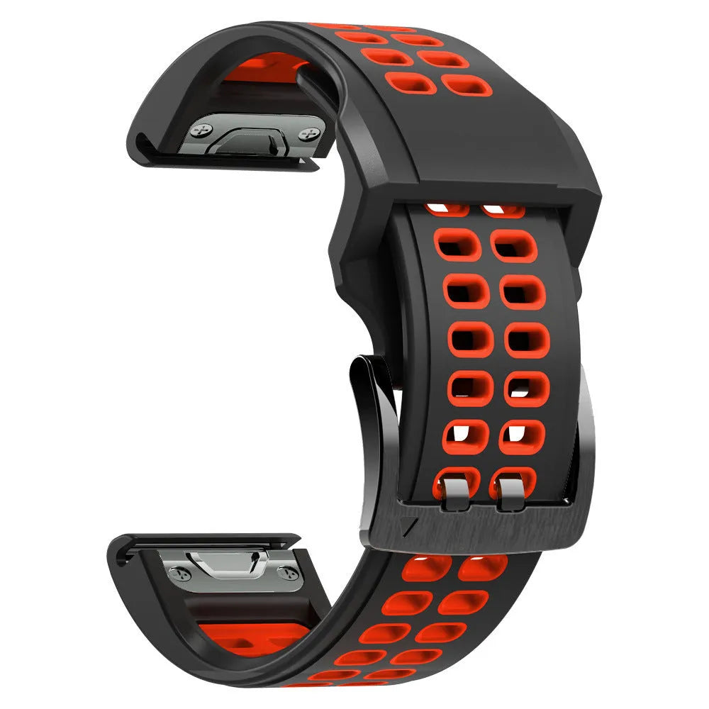 Two-colour silicone watch strap with quick-release pins and pin buckle in sport style