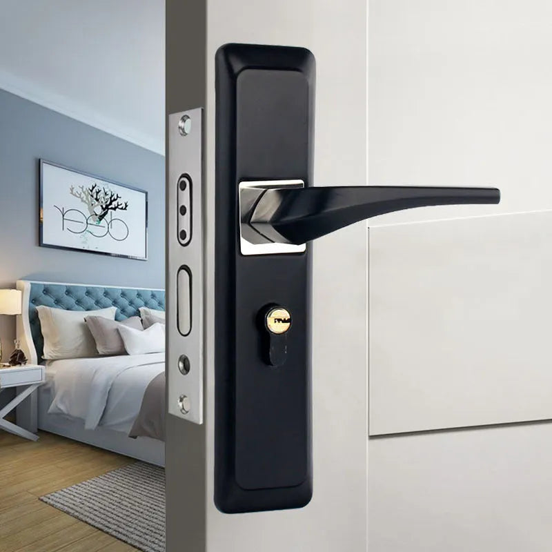 Aluminium alloy split magnetic door lock handle body with mute mechanism for timber doors in black and silver finish