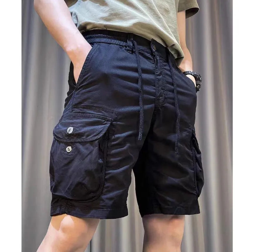Loose straight multi-pocket casual overalls pants in polyester with Korean style design