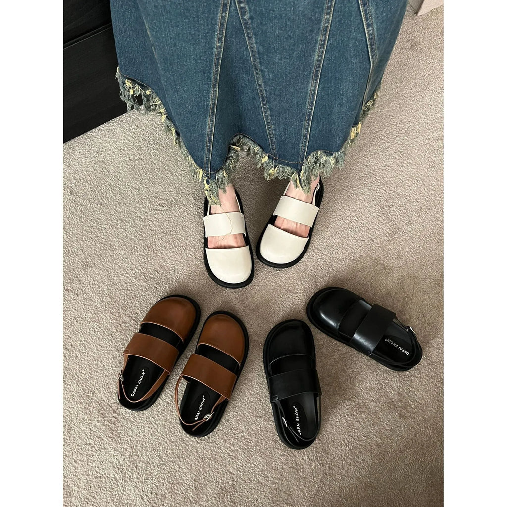 Retro women's sandals with ankle buckle strap in apricot colour