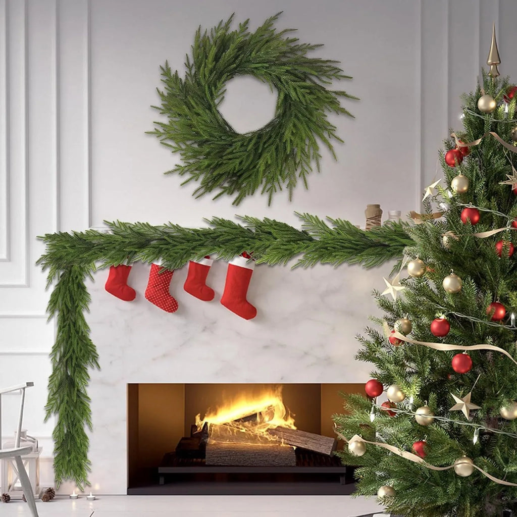 PE Feel plastic front door garland with American country style decoration in various leaf counts