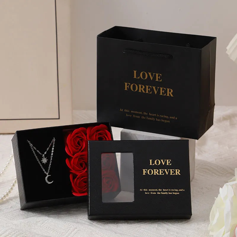 Korean style red soap rose flower gift set with box and handbag.