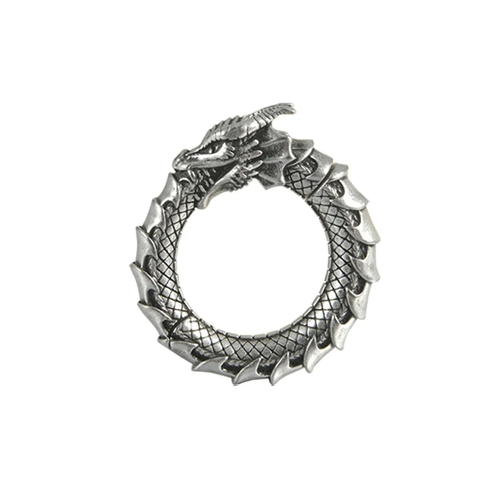 Retro large geometric auricle earrings with antique silver dragon shape detail