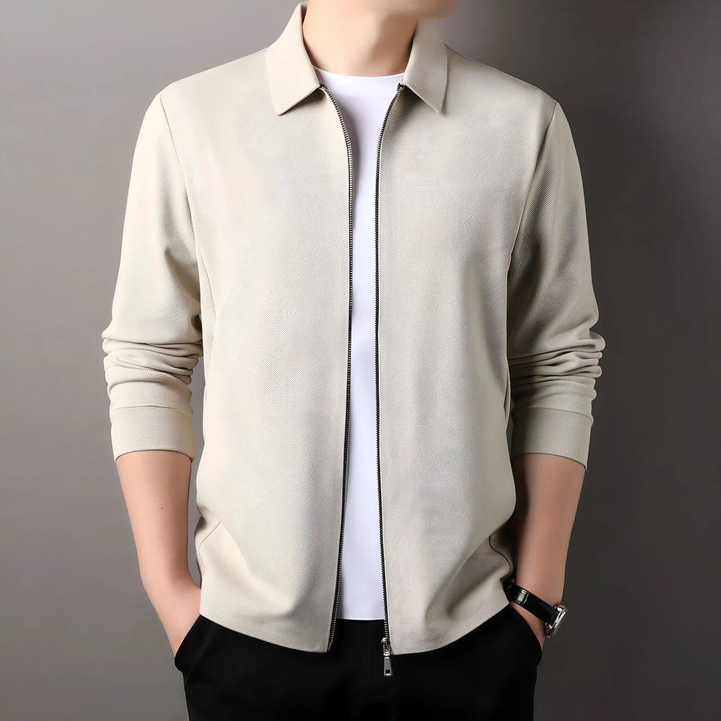 Men's polyester casual business jacket in black, dark grey or apricot with straight hem