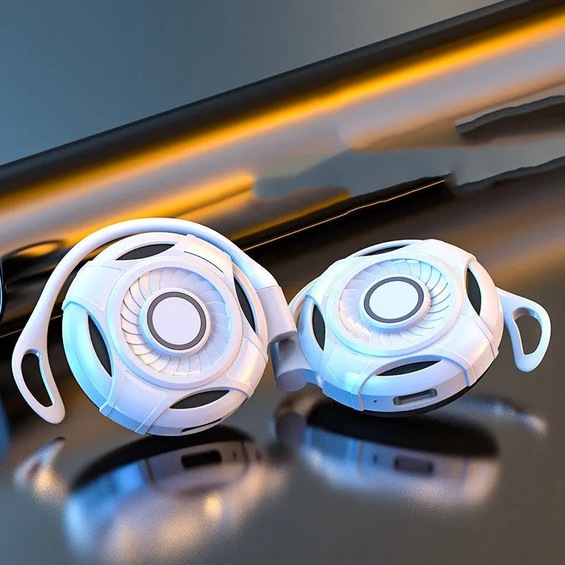Wireless Bluetooth earphones with hanging ear design in black or white colour