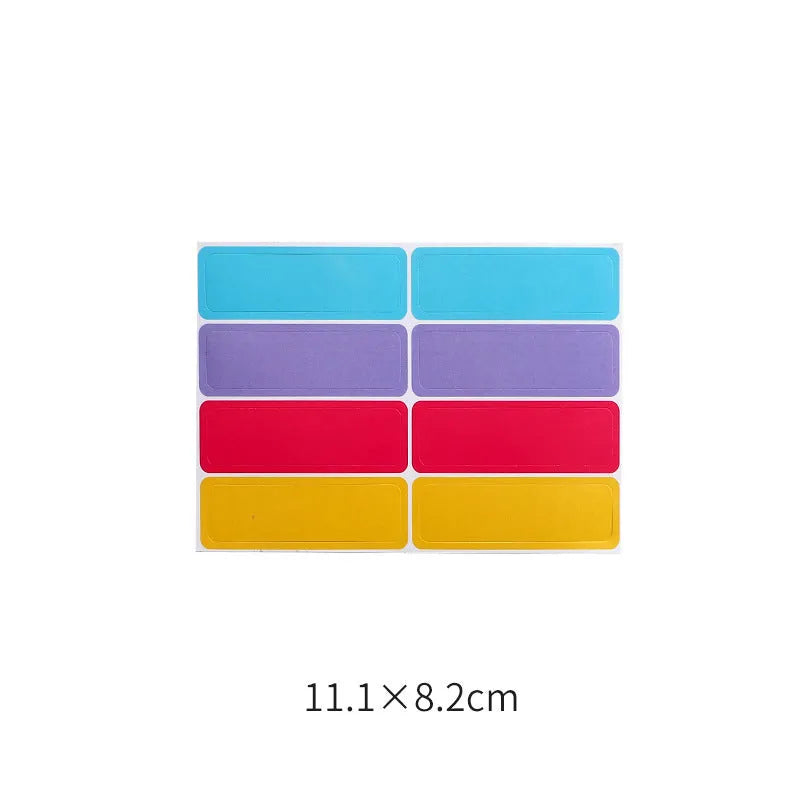 Handwritten label adhesive sticker collection showing multiple grid formats and colour options