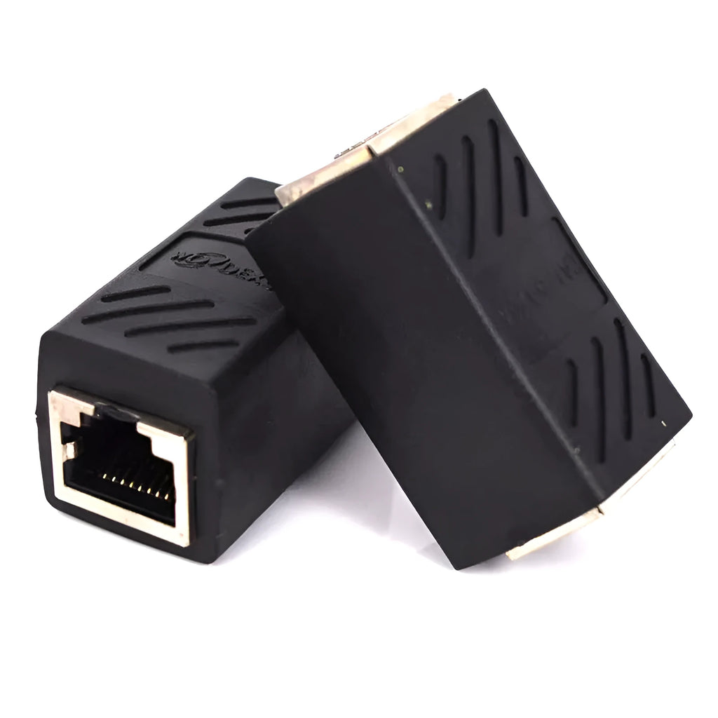 Black rotating RJ45 network cable butt joint extender adapter for Ethernet connections
