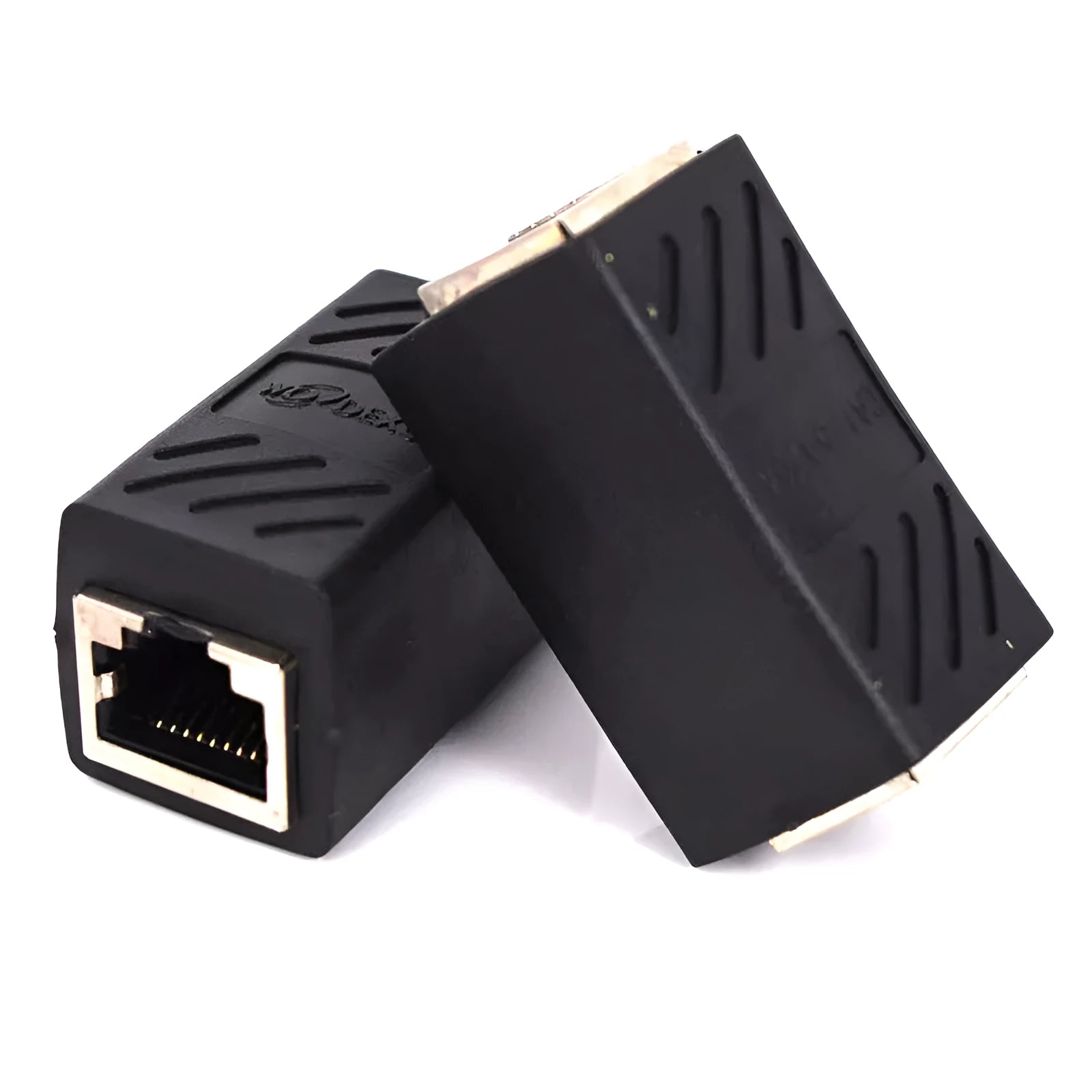 Black rotating RJ45 network cable butt joint extender adapter for Ethernet connections
