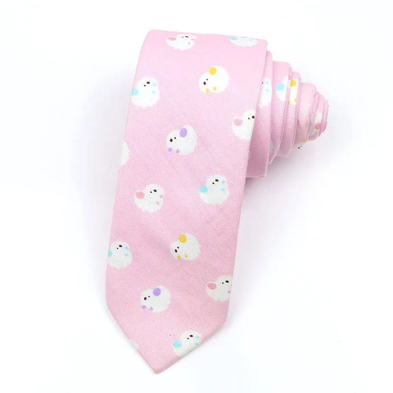 Narrow Korean style cotton bow tie with cartoon print pattern in various colour options