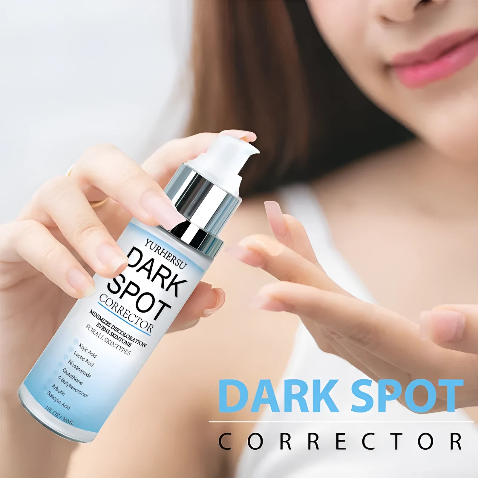 Bottle of skin brightening essence with moisturising and firming properties