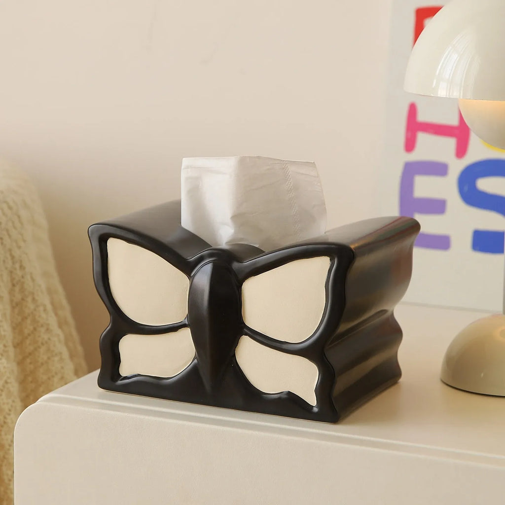Ceramic butterfly vase and matching tissue box set for living room decor