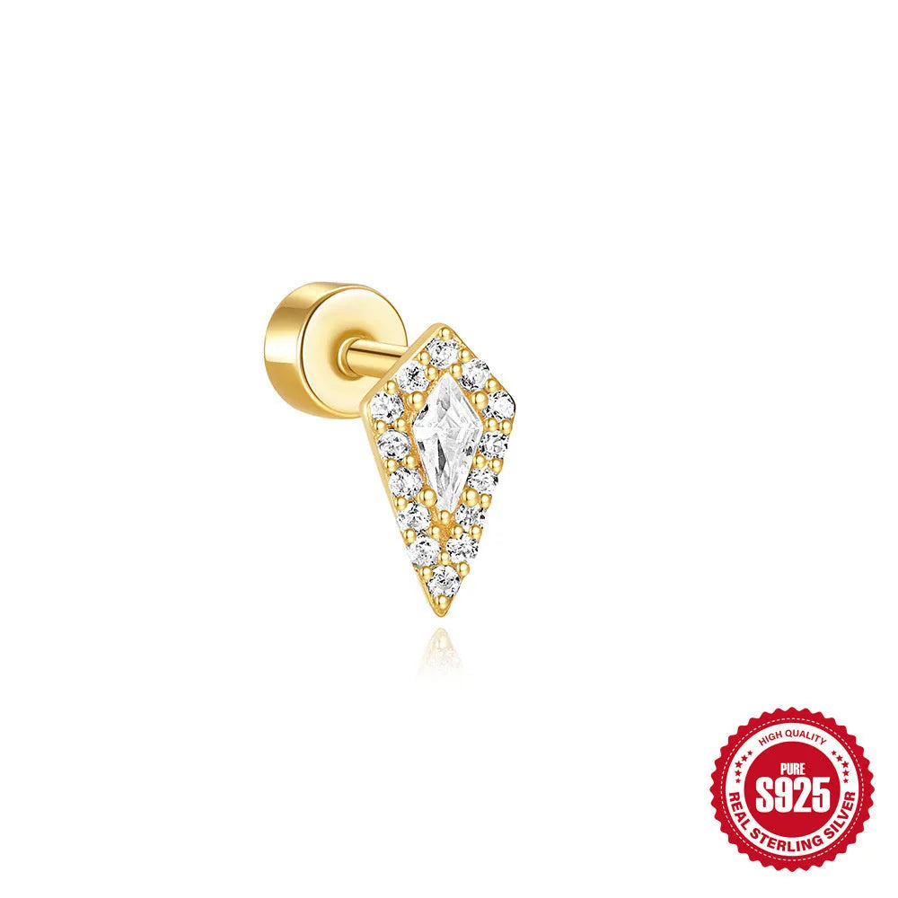 S925 sterling silver flat column geometric ear bone studs with threaded post in gold tone finish