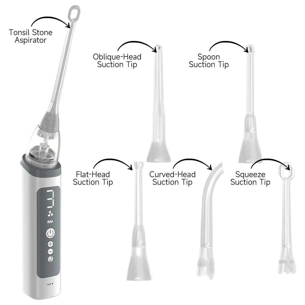 Tonsil stone removal tool with telescopic handle and two stainless steel ends for extraction and plaque scraping