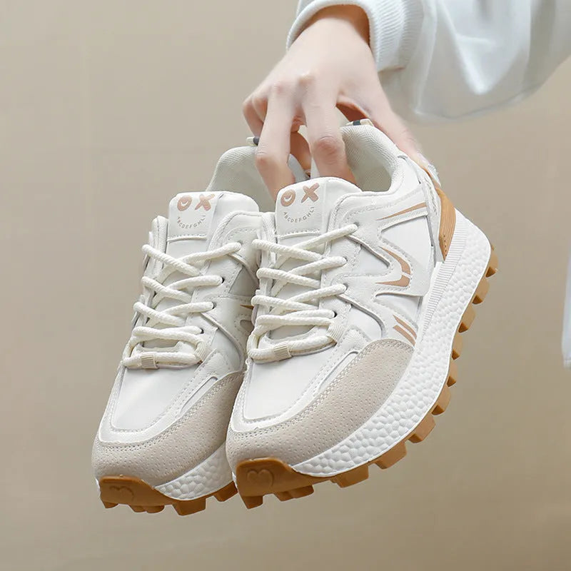 Women's platform casual shoes in artificial PU with lace-up front and round toe design