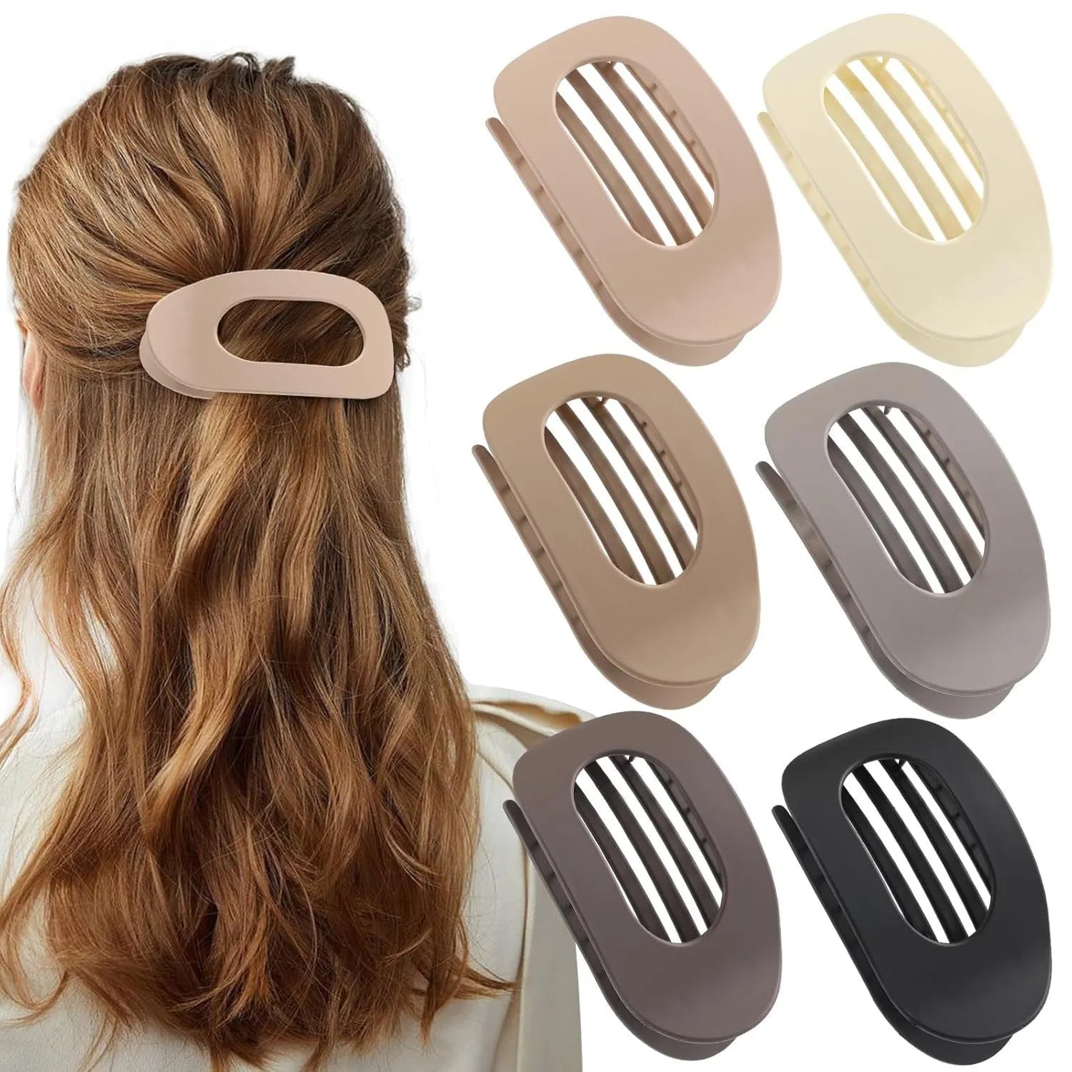 Six rose red plastic hair clips with frosted grip and pointed toe quadrilateral design