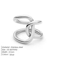 Adjustable opening ring with knotted geometric design in stainless steel gold or steel colour