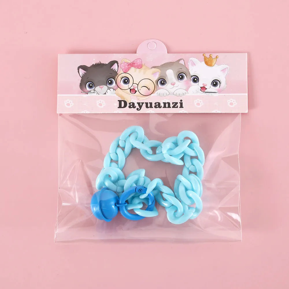 Adjustable pet collar in macaron candy colours with chain detailing for cats, dogs, and rabbits