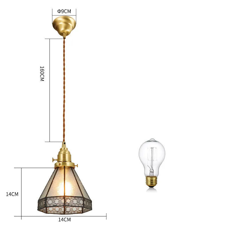 Japanese retro brass and glass chandelier with hand-blown shades, walnut wood accents, and hemp rope light line